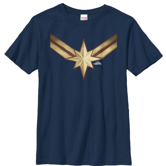Boy's Marvel Captain Marvel Star Symbol Costume Graphic Tee Navy Blue Small