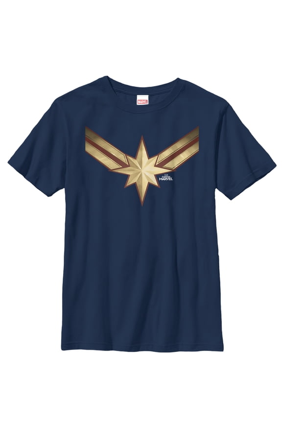 Boy's Marvel Captain Marvel Star Symbol Costume Graphic Tee Navy Blue Small