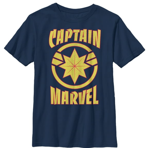 Boy's Marvel Captain Marvel Star Symbol Shield  Graphic Tee Navy Blue Large