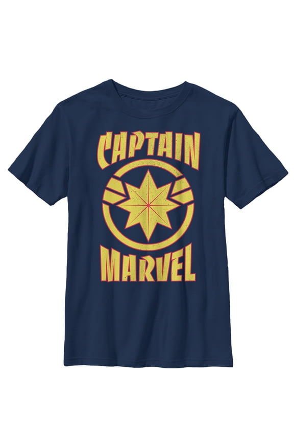 Boy's Marvel Captain Marvel Star Symbol Shield Graphic Tee Navy Blue Medium