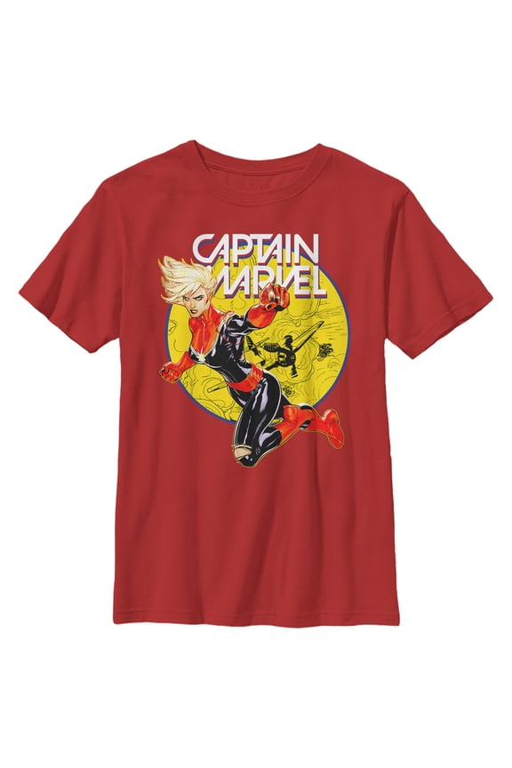 Boy's Marvel Captain Marvel Vintage Ring Graphic Tee Red Large
