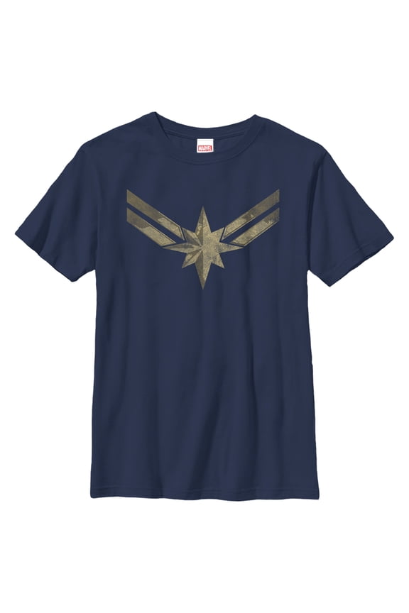 Boy's Marvel Captain Marvel Vintage Star Costume Graphic Tee Navy Blue Large
