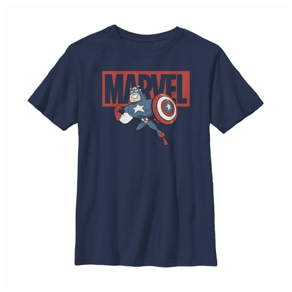 Boy's Marvel Cartoon Captain America Flight Graphic Tee Navy Blue Medium