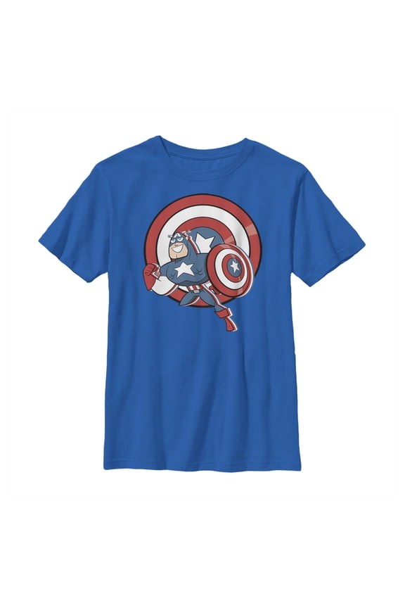 Boy's Marvel Cartoon Captain America Shield  Graphic Tee Royal Blue X Large