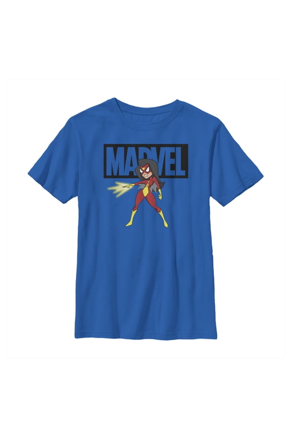 Boy's Marvel Cartoon Spider-Woman Pose  Graphic Tee Royal Blue Medium