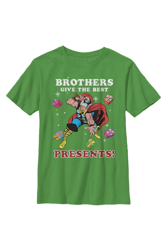 Boy's Marvel Christmas Brothers Give Best Thor Presents Graphic Tee Kelly Green X Small