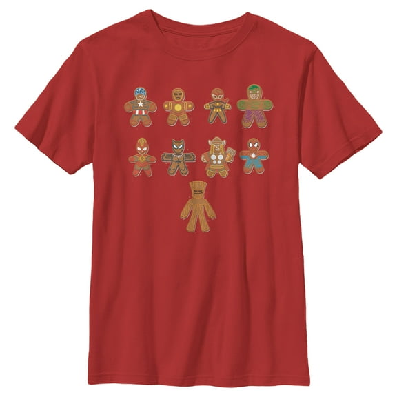 Boy's Marvel Christmas Gingerbread Cookie Avengers Graphic Tee Red Small