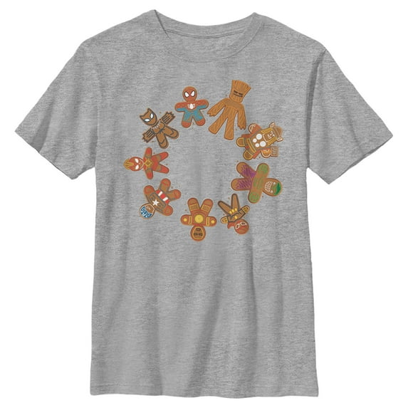 Boy's Marvel Christmas Gingerbread Cookie Circle Graphic Tee Athletic Heather X Large