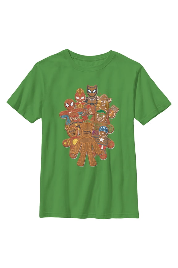 Boy's Marvel Christmas Gingerbread Cookie Heroes Graphic Tee Kelly Green Large