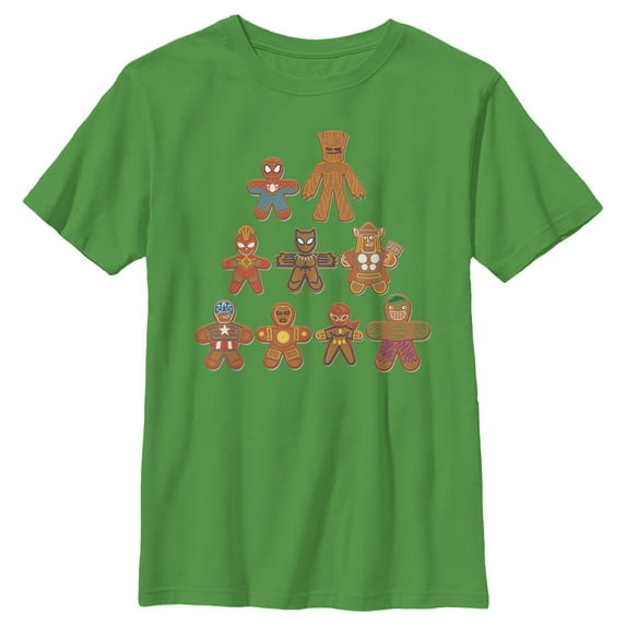 Boy's Marvel Christmas Gingerbread Cookie Tree Graphic Tee Kelly Green Small