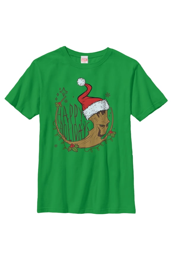 Boy's Marvel Christmas Guardians of the Galaxy Groot Cartoon Graphic Tee Kelly Green Medium