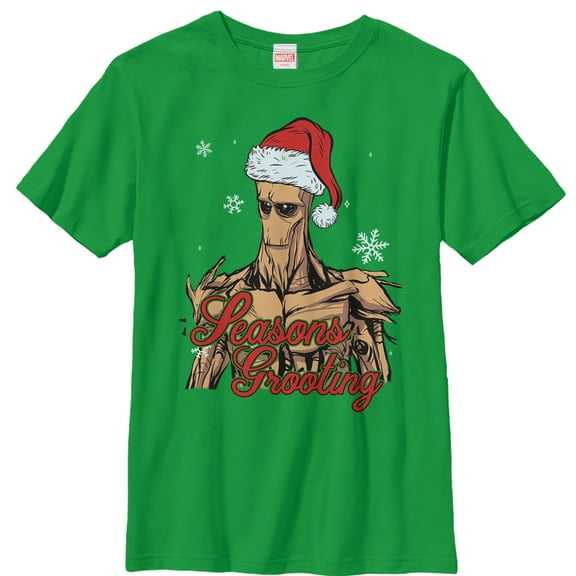 Boy's Marvel Christmas Guardians of the Galaxy Groot Seasons  Graphic Tee Kelly Green X Small