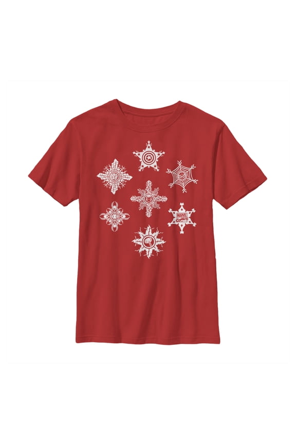 Boy's Marvel Christmas Hero Icon Snowflakes Graphic Tee Red Large