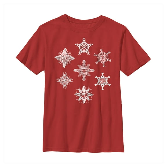 Boy's Marvel Christmas Hero Icon Snowflakes Graphic Tee Red Small