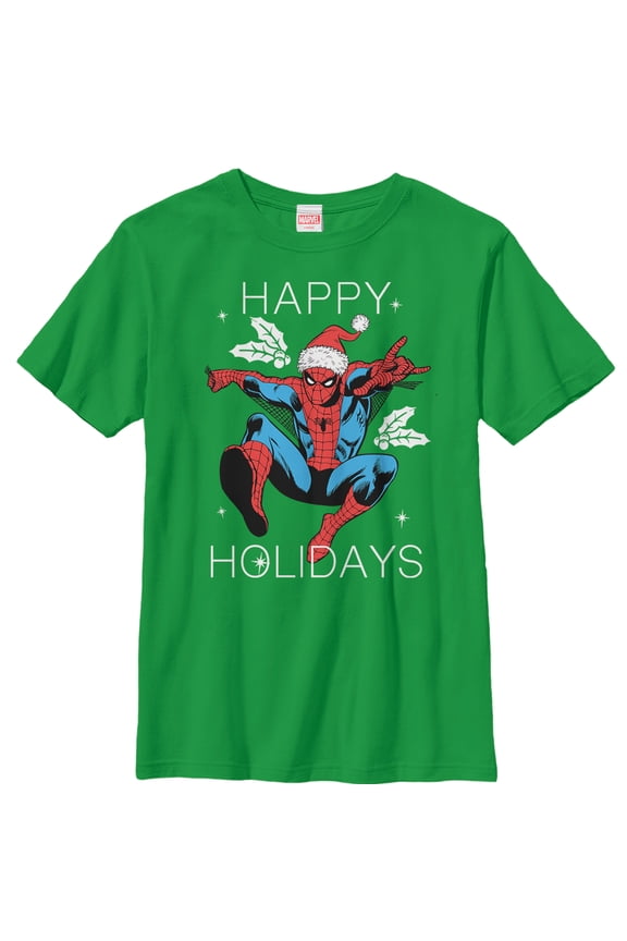Boy's Marvel Christmas Holly Spider-Man Graphic Tee Kelly Green Small