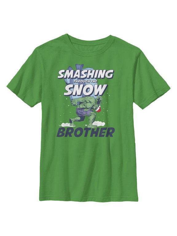 Boy's Marvel Christmas Hulk Brother Snow Graphic Tee Kelly Green Medium