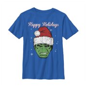 Boy's Marvel Christmas Hulk Santa Graphic Tee Royal Blue Medium