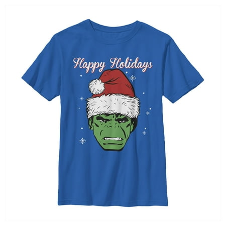 Boy's Marvel Christmas Hulk Santa Graphic Tee Royal Blue Medium