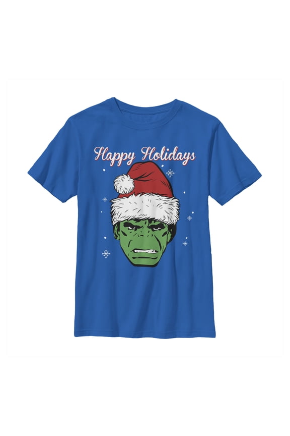 Boy's Marvel Christmas Hulk Santa  Graphic Tee Royal Blue Medium