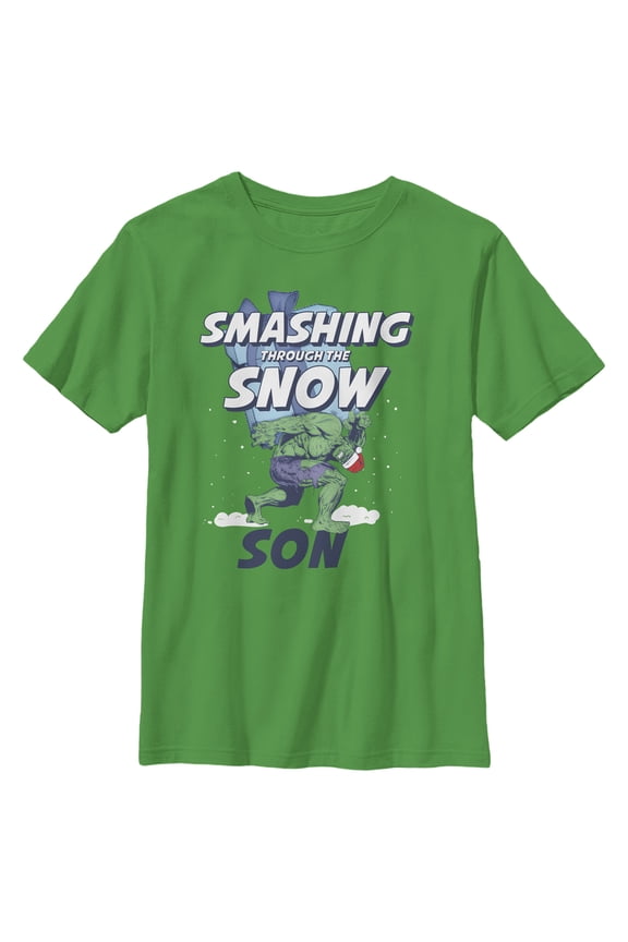 Boy's Marvel Christmas Hulk Son Snow  Graphic Tee Kelly Green Large