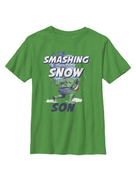 Boy's Marvel Christmas Hulk Son Snow Graphic Tee Kelly Green Large