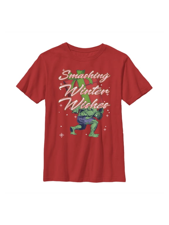 Boy's Marvel Christmas Hulk Wishes Graphic Tee Red X Large