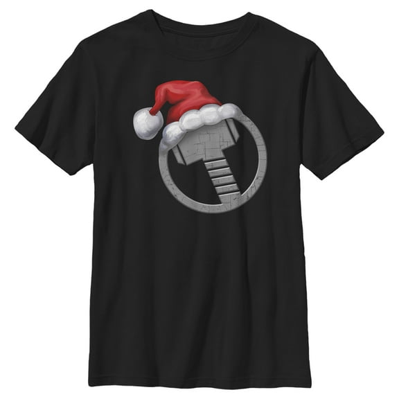 Boy's Marvel Christmas Santa Thor Hammer  Graphic Tee Black X Large