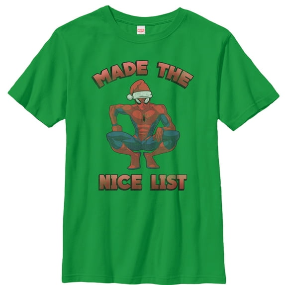 Boy's Marvel Christmas Spider-Man Nice List Graphic Tee Kelly Green Large