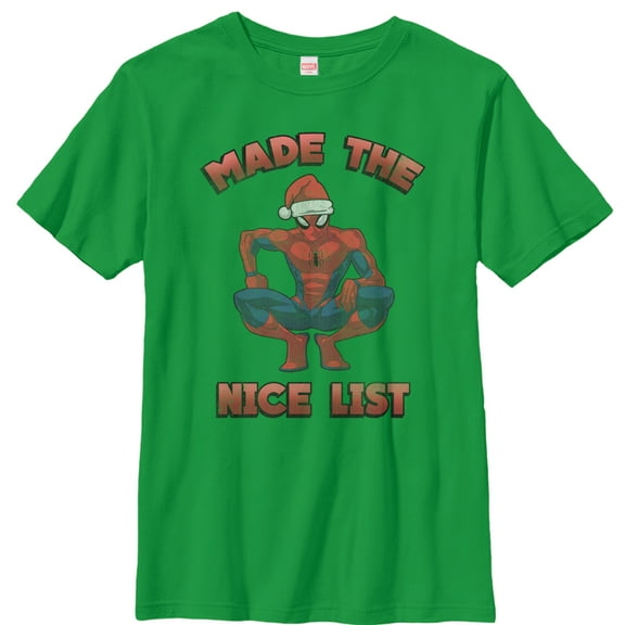Boy's Marvel Christmas Spider-Man Nice List  Graphic Tee Kelly Green Medium