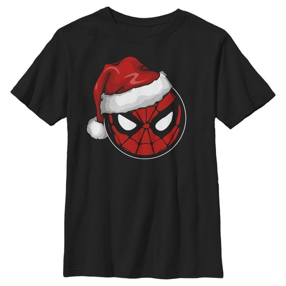 Boy's Marvel Christmas Spider-Man Santa Hat Graphic Tee Black Small