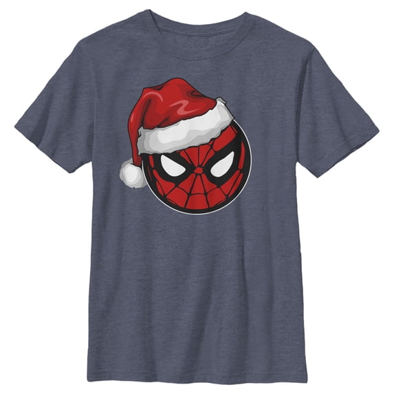 Boy's Marvel Christmas Spider-Man Santa Hat Graphic Tee Navy Blue Heather Small