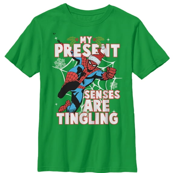 Boy's Marvel Christmas Spider-Man Senses Graphic Tee Kelly Green Large