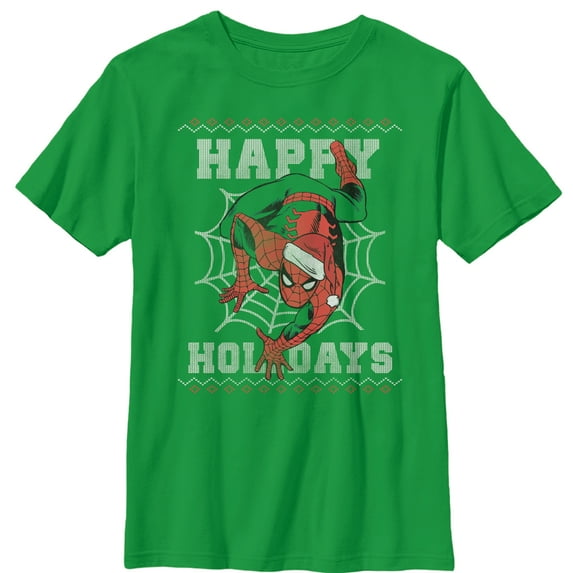 Boy's Marvel Christmas Spider-Man Web Graphic Tee Kelly Green Medium