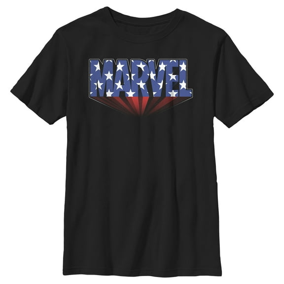 Boy's Marvel Classic American Star Logo  Graphic Tee Black Medium