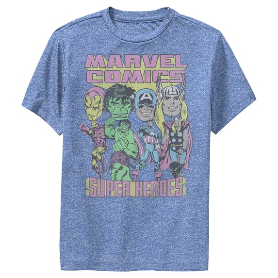 Boy's Marvel Classic Avengers Performance Graphic Tee Royal Blue Heather Small