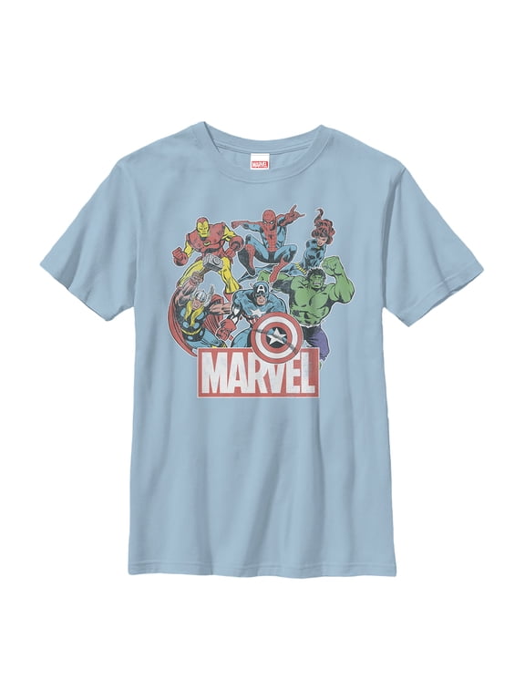 Boy's Marvel Classic Hero Collage Graphic Tee Light Blue Small