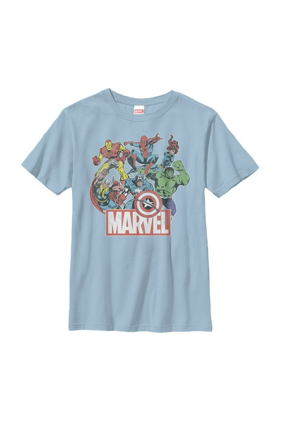 Boy's Marvel Classic Hero Collage Graphic Tee Light Blue Small