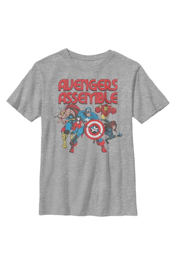 Boy's Marvel Comic Avengers Assemble  Graphic Tee Athletic Heather Large