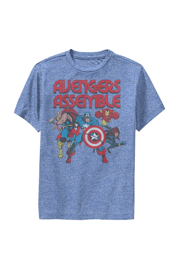 Boy's Marvel Comic Avengers Assemble  Performance Graphic Tee Royal Blue Heather Large