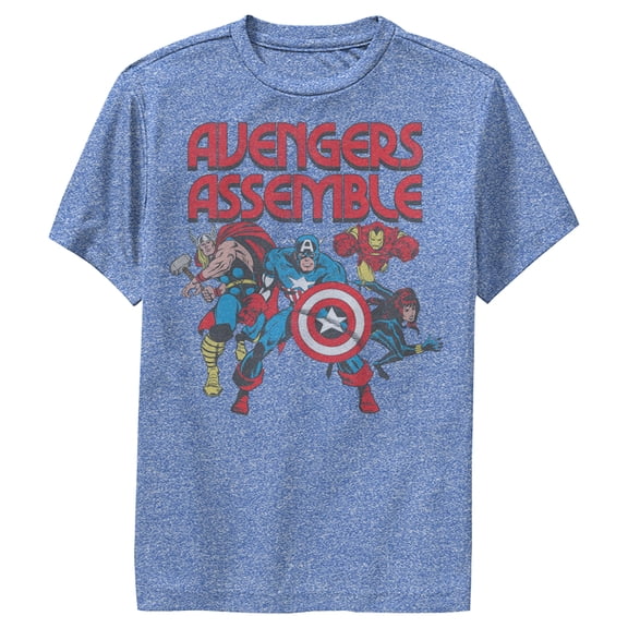 Boy's Marvel Comic Avengers Assemble  Performance Graphic Tee Royal Blue Heather Medium