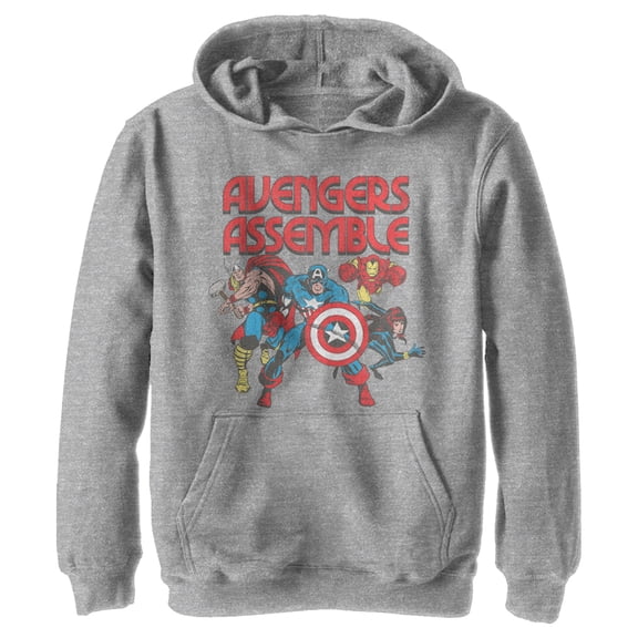 Boy's Marvel Comic Avengers Assemble Pull Over Hoodie Athletic Heather Medium