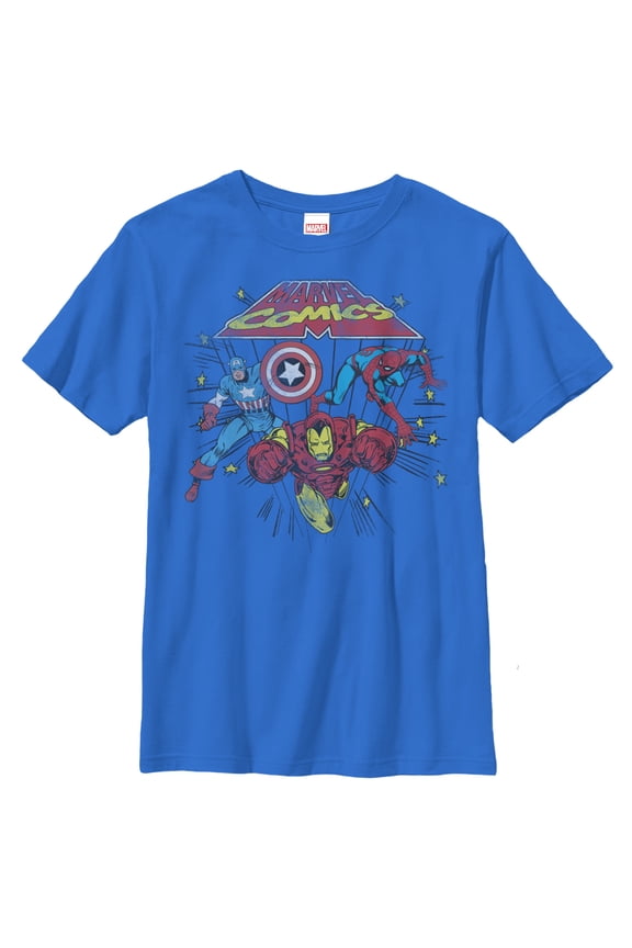 Boy's Marvel Comic Stars Graphic Tee Royal Blue Large