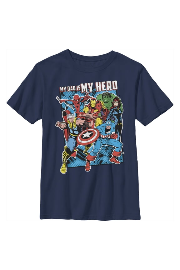 Boy's Marvel Dad My Avenger Hero  Graphic Tee Navy Blue Large