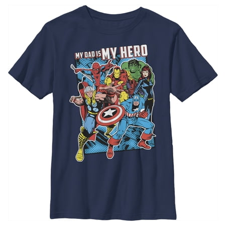 Boy's Marvel Dad My Avenger Hero Graphic Tee Navy Blue X Large