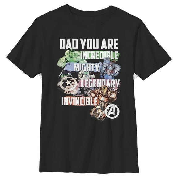 Boy's Marvel Dad You are Incredible Mighty Legendary Invincible  Graphic Tee Black X Large
