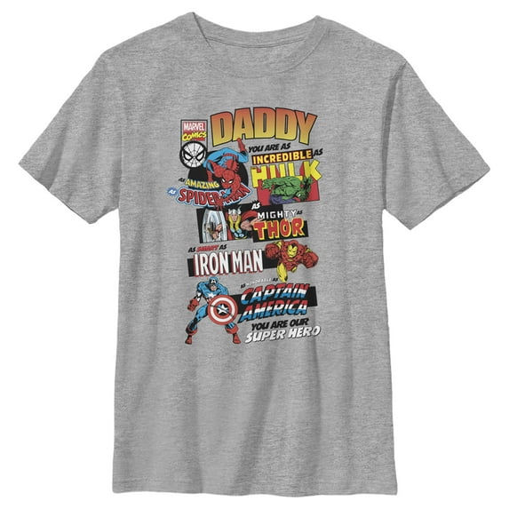 Boy's Marvel Daddy You are Our Super Hero Graphic Tee Athletic Heather / Super Hero X Large