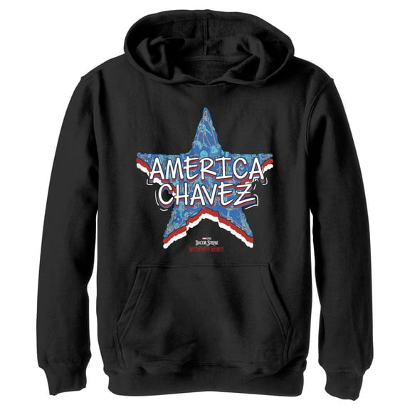 Boy's Marvel Doctor Strange in the Multiverse of Madness America Chavez Logo  Pull Over Hoodie Black Medium