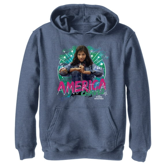Boy's Marvel Doctor Strange in the Multiverse of Madness America Chavez  Pull Over Hoodie Navy Blue Heather Small