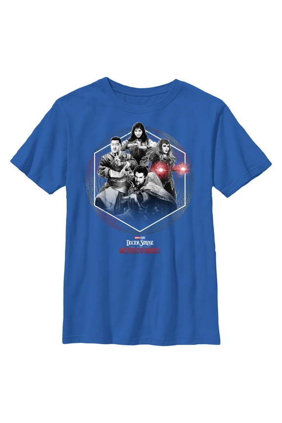 Boy's Marvel Doctor Strange in the Multiverse of Madness Black and White Panel Graphic Tee Royal Blue X Large