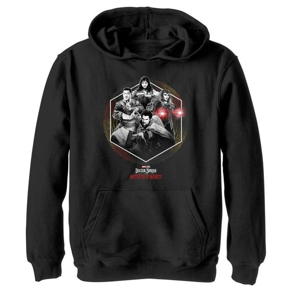 Boy's Marvel Doctor Strange in the Multiverse of Madness Black and White Panel Pull Over Hoodie Black Small